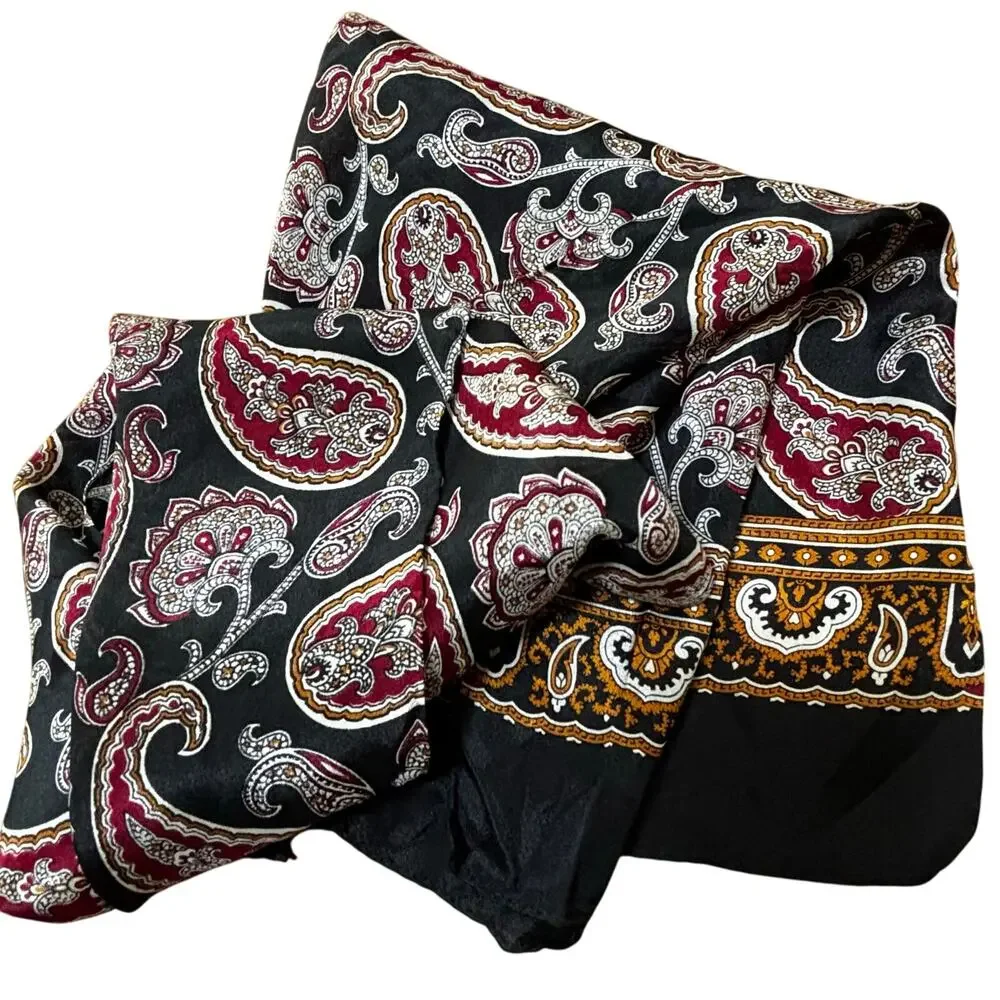 ECHO for Club 7 silk scarf long rectangle vintage 90’s black red gold paisley